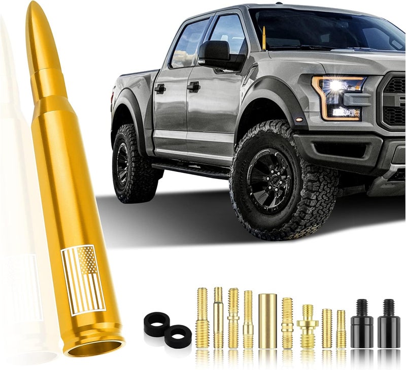 Turcee Car Bullet Antenna,Truck Exterior Decoration Accessories Car Vehicle Replacement Antenna Conpatible with Ford F150 RAM 1500 GMC Heavy Duty Pickup Trucks Accessories(New Upgrade Yellow-U.S. Flag)… - Image 1
